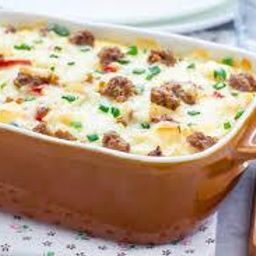 Cold Barbecue Sausage Casserole with Cheese and Potatoes
