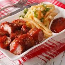 Currywurst: Sausage with Curry Sauce and French Fries