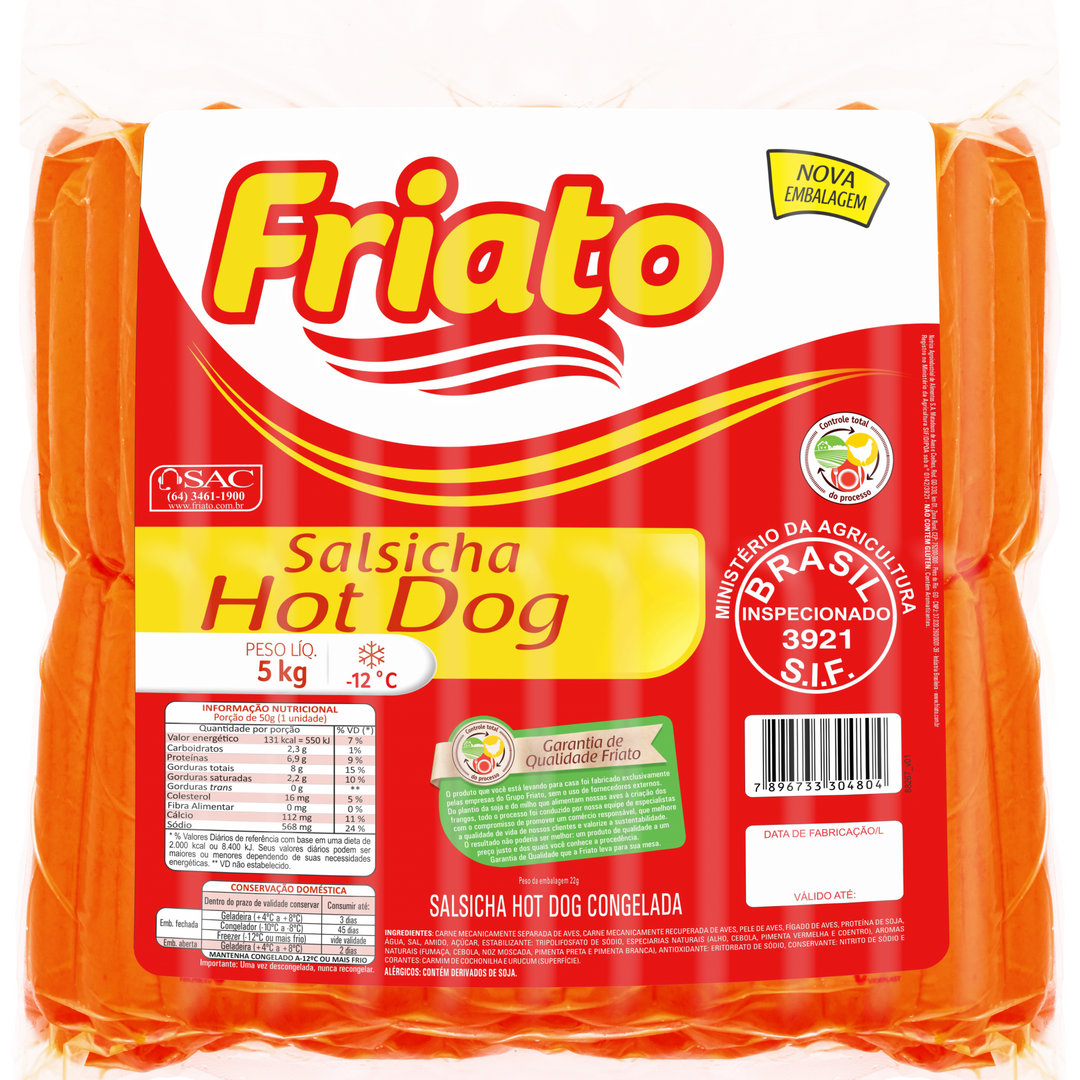Salsicha Hot Dog (5kg) - Friato Alimentos